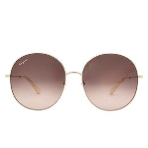 Salvatore Ferragamo Gold Round Sunglasses, NEW